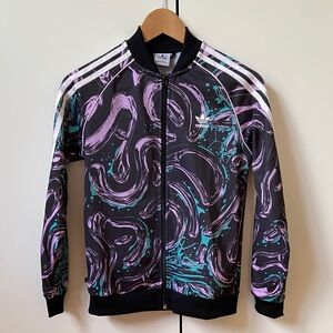 Full Zip Allover Print Track Jacket | Sz Youth Girls M 11-12 | Black Swirl Print